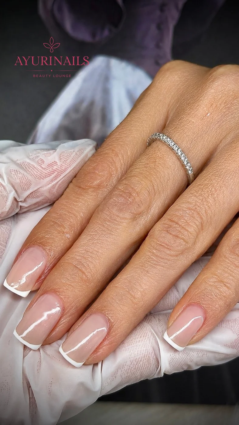crisp square French tip nails, AyuriNails Beauty Lounge Poblacion Makati